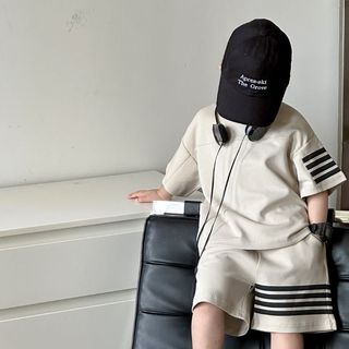 Set thể thao cho bé tay ngắn phối sọc – quần short co giãn, mặc đi chơi mùa hè