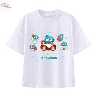 Áo thun in hình hoạt hình bốn mặt, một mặt, họa tiết cá hề Hanton với nhiều biểu cảm khác nhau, phong cách thường ngày.
