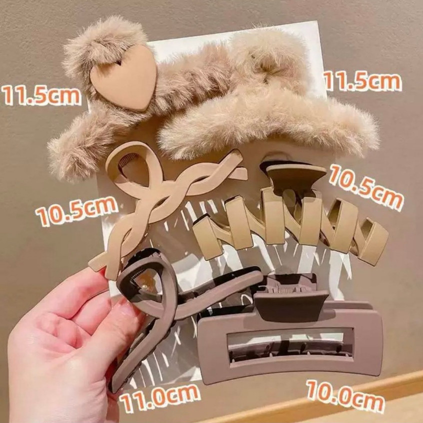 Kẹp Tóc Càng Cua 9 Món Size Lớn Màu Nâu Sữa Mới Sang Trọng acrylic Thích Hợp Cho Tóc Dày Cho Nữ
