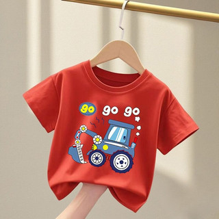Máy Xúc Bé Trai Hoạt Hình Đồ Họa Áo Trẻ Em Mùa Hè Tay Ngắn Thoáng Khí Mềm Mại Thường Ngày Playwear Top