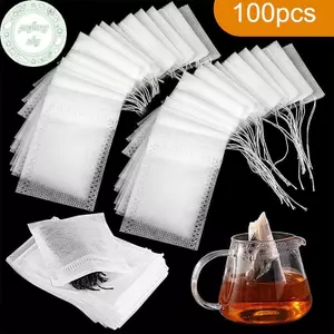 PUSKY 100 Chiếc Túi Trà Không Dệt Túi Trà Dùng Một Lần Có Dây Rút Niêm Phong Cà Phê Trà Gia Vị Lọc Giấy Infuser Nhà Bếp Teaware VN
