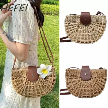 Women's Minimalist Woven Straw Shoulder Bag – Large, for the Beach