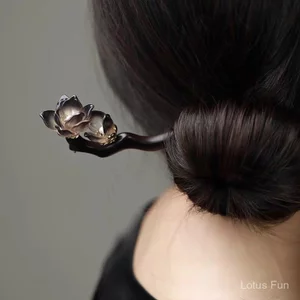 Kẹp tóc gỗ đàn hương handmade phong cách cổ điển Trung Quốc, phù hợp với hanfu và phụ kiện tóc