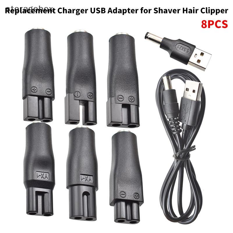 [Hộp lưu trữ] 8 Dây nguồn 5V Bộ sạc thay thế USB Cáp chuyển đổi DC Bộ chuyển đổi phổ biến cho mọi loại Máy cạo râu điện Máy cắt tóc đẹp