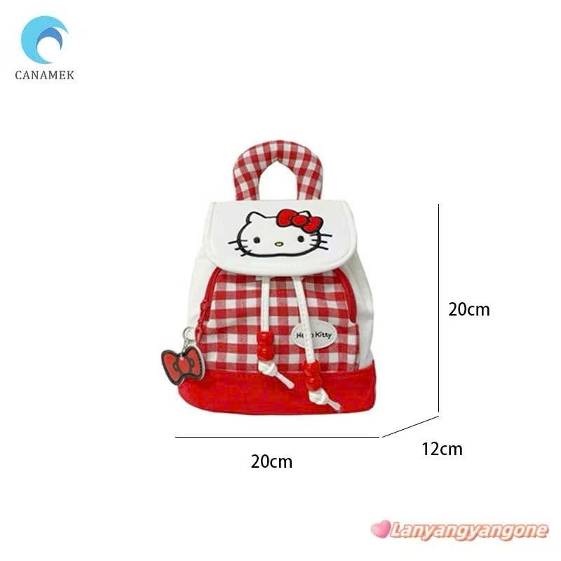 Ba Lô Hoạt Hình Hello Kitty Ba Lô Thời Trang Nữ Kẻ Sọc Đỏ Dây Rút