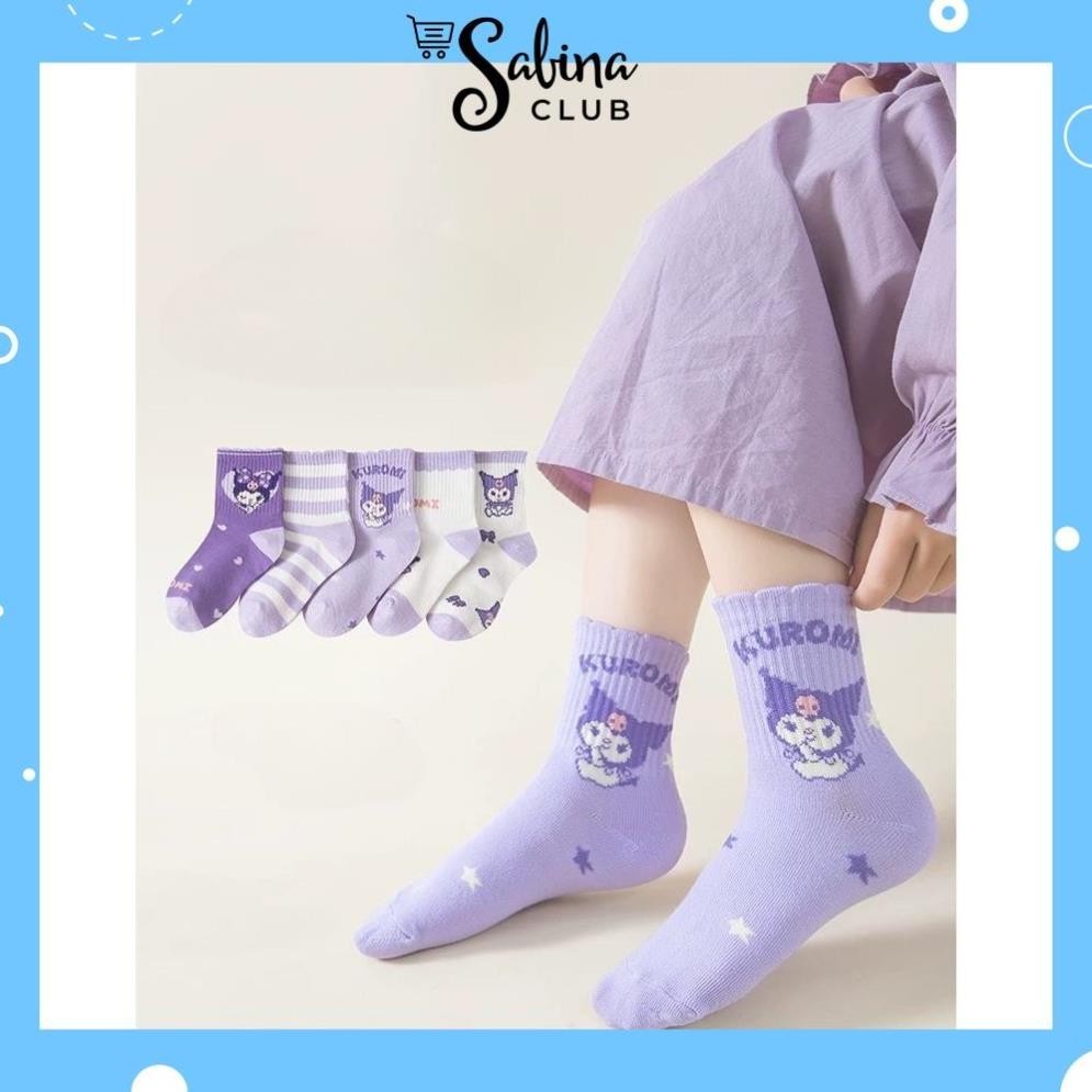 Set 5 Đôi Tất Cho Bé Gái Họa Tiết Kuromi Tím Phong Cách Hàn Siêu Hot Mẫu Mới Nhất [FREESHIP]