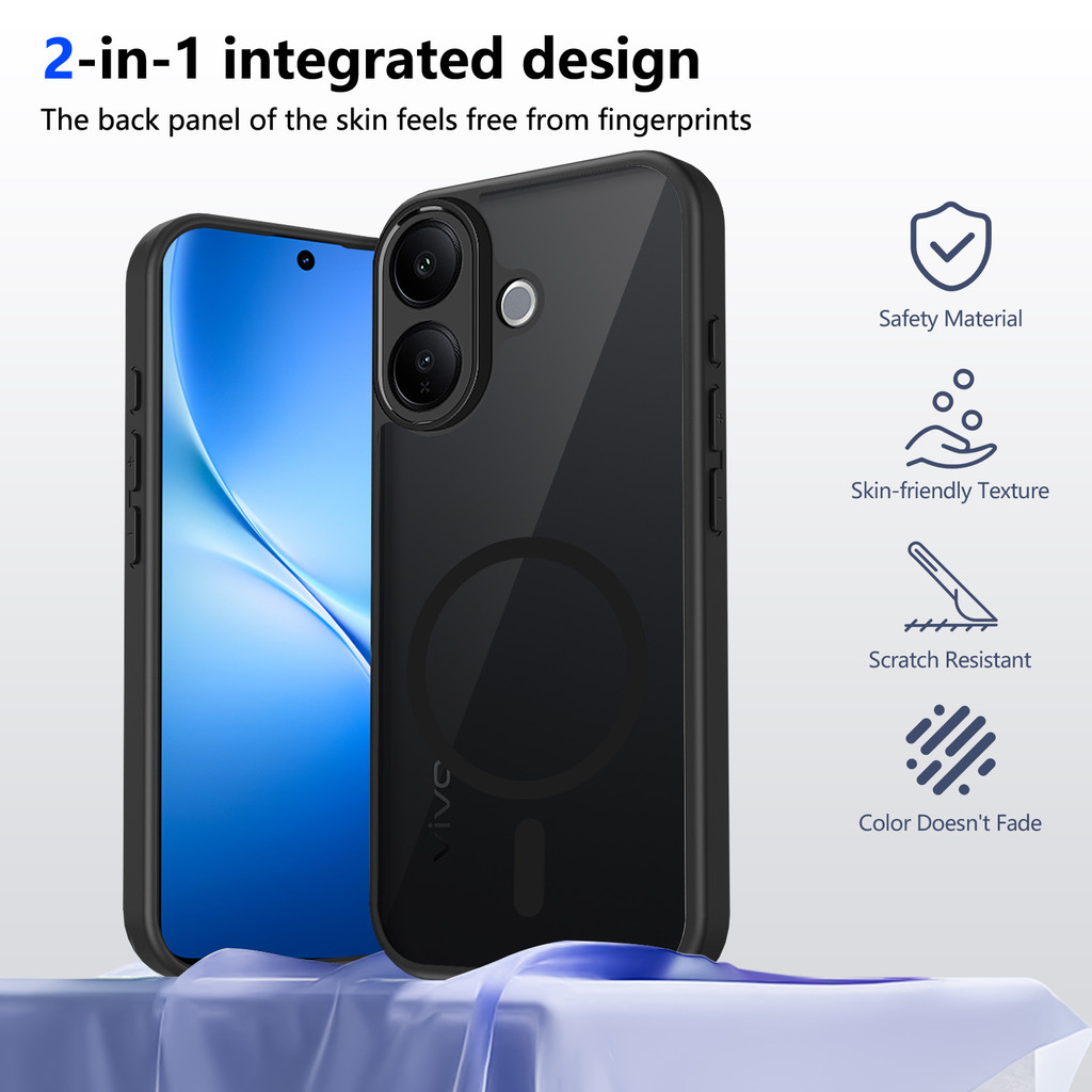 Ốp lưng Vivo V60 Lite 5G Vỏ thu hút từ tính màu đen mờ cho Ốp điện thoại Vivo V60 Lite 4G