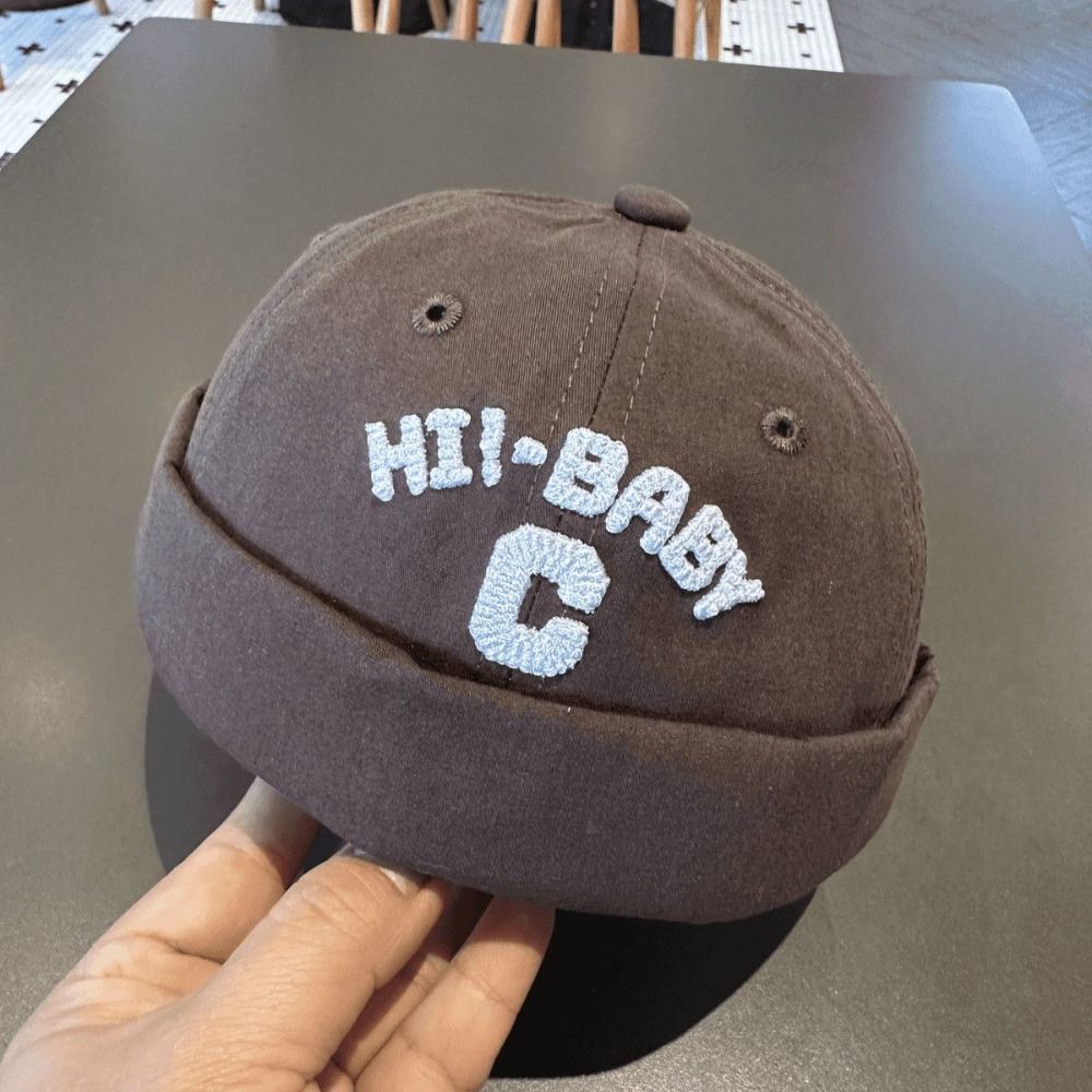 Mũ Docker Bé HOBBYIN, Mũ Beanie Cotton Màu Trơn, Thời Trang Thoáng Khí Thêu Chữ Retro Mũ Không Vành Trẻ Em Cho Bé Trai Bé Gái