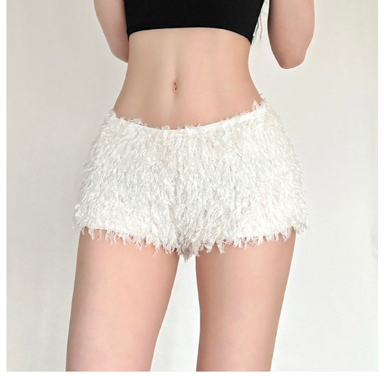 Cutenew Quần Short Ngắn Phong Cách Ngọt Ngào Lông Tơ Thấp Tầng Thể Hiện Chân, Đa Năng, Eo Xác Định, Thường Ngày