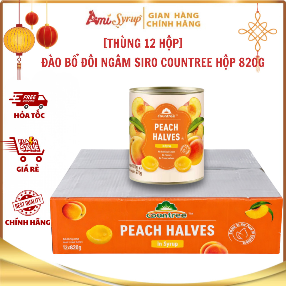 [Sỉ Thùng] Đào Bổ Đôi Ngâm Siro Countree Hộp 820g Miếng Đào Vàng Óng, Thơm Ngọt Tự Nhiên