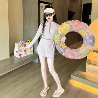 Đồ bơi bé gái chống nắng - áo dài tay khóa kéo + chân váy liền quần nhanh khô phong cách dễ thương