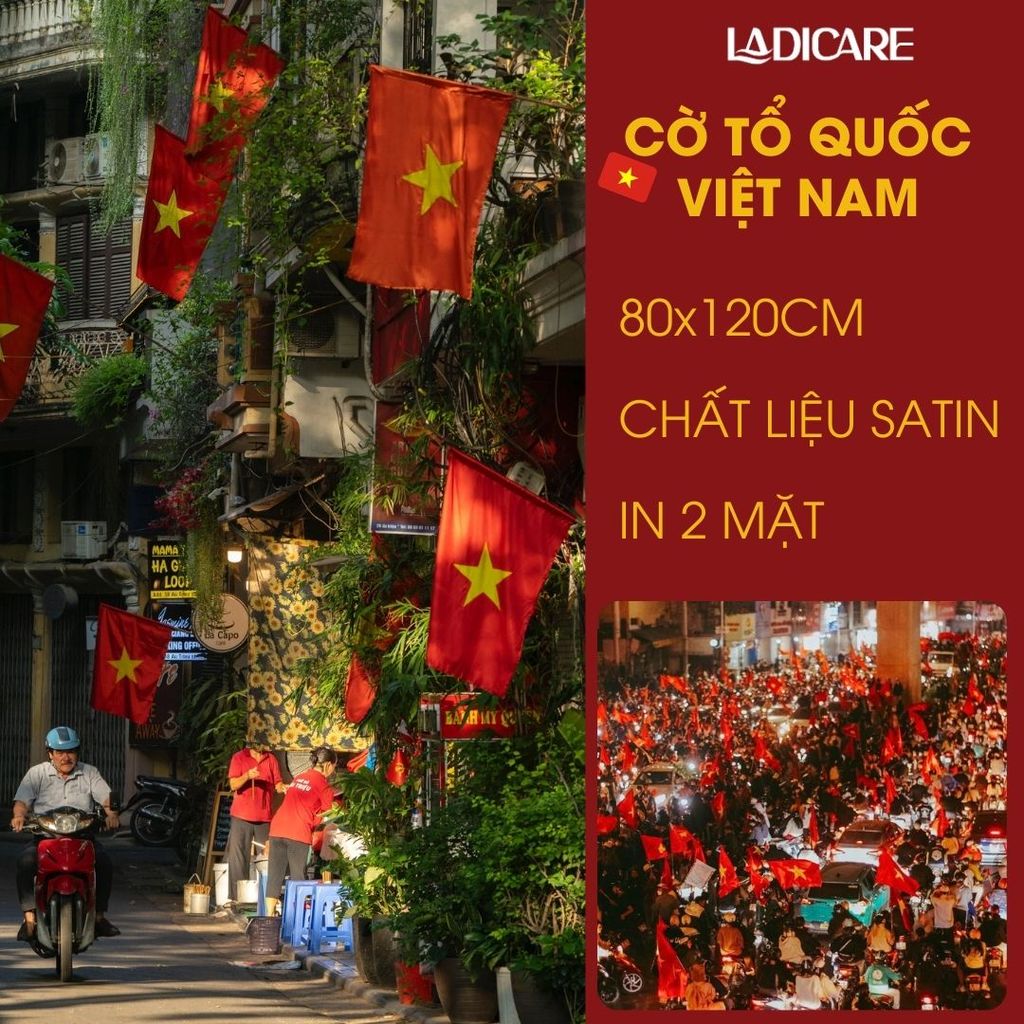 Cờ Tổ Quốc Việt Nam 70x105cm Lụa Satin Dày Đẹp Cao Cấp – In 2 Mặt Sắc Nét, Treo Nhà, Treo Ban Công, Lễ 30/4 – 2/9