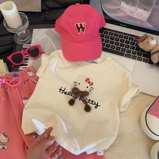 Áo thun bé gái Hello Kitty dễ thương - áo tay ngắn in hình phong cách Hàn Quốc