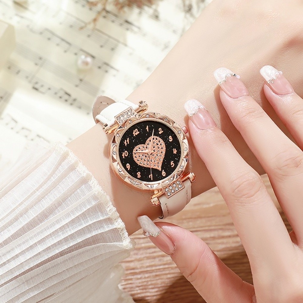 Đồng hồ điện tử FANSIN, Đồng hồ đeo tay thạch anh dây đeo bằng da hình trái tim, Đồng hồ đeo tay thông thường đơn giản thời trang dành cho nữ