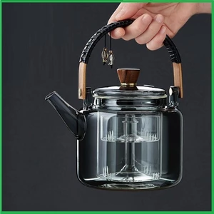 Ấm, Bình Thủy Tinh Pha Trà Có Lõi Lọc Dung Tích 1200 ml (Tay Cầm Bọc Da)
