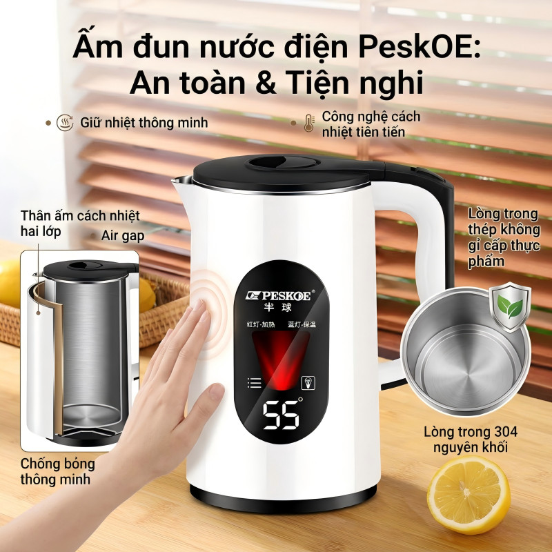 ấm đun siêu tốc Bình đun nước điện, nhiệt độ 55 độ Bình đun nước siêu tốc  sức khoẻ Nhiệt độ luôn là 55 độ