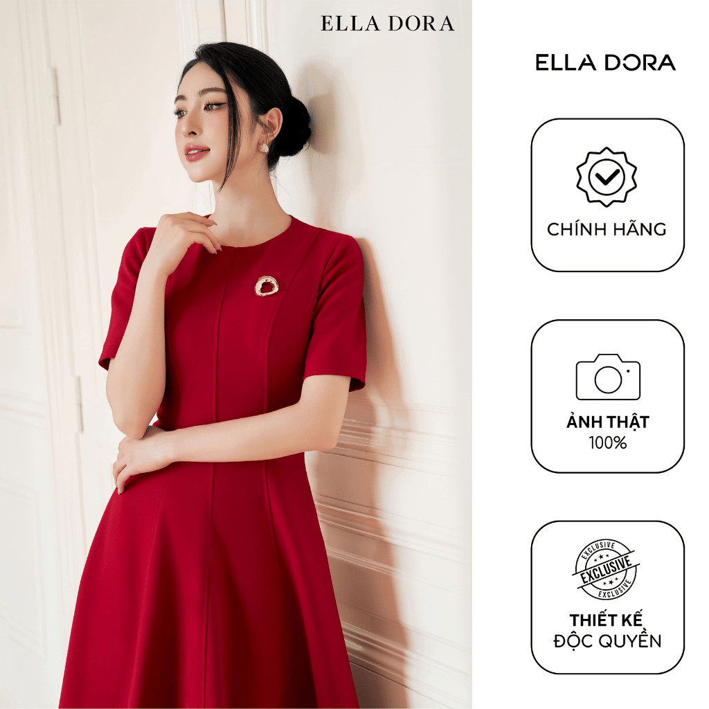 Đầm cổ tròn ELLA DORA bổ mảnh form ôm dáng midi thanh lịch 3 màu ĐỎ/TRẮNG/ĐEN [D250]