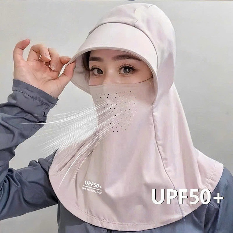 Mũ Chống Nắng Trùm Đầu Tích Hợp Mặt Nạ Khẩu Trang Lụa Băng Lạnh Che Cổ Thoáng Khí Chống Tia UV MN1