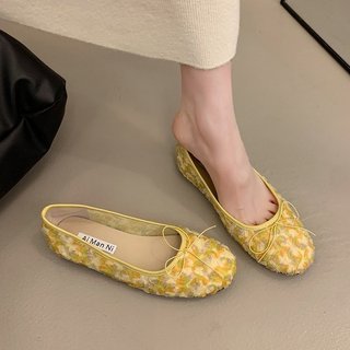 Giày Đế Bằng Nữ Mũi Tròn Slip-On Nông Miệng Nơ