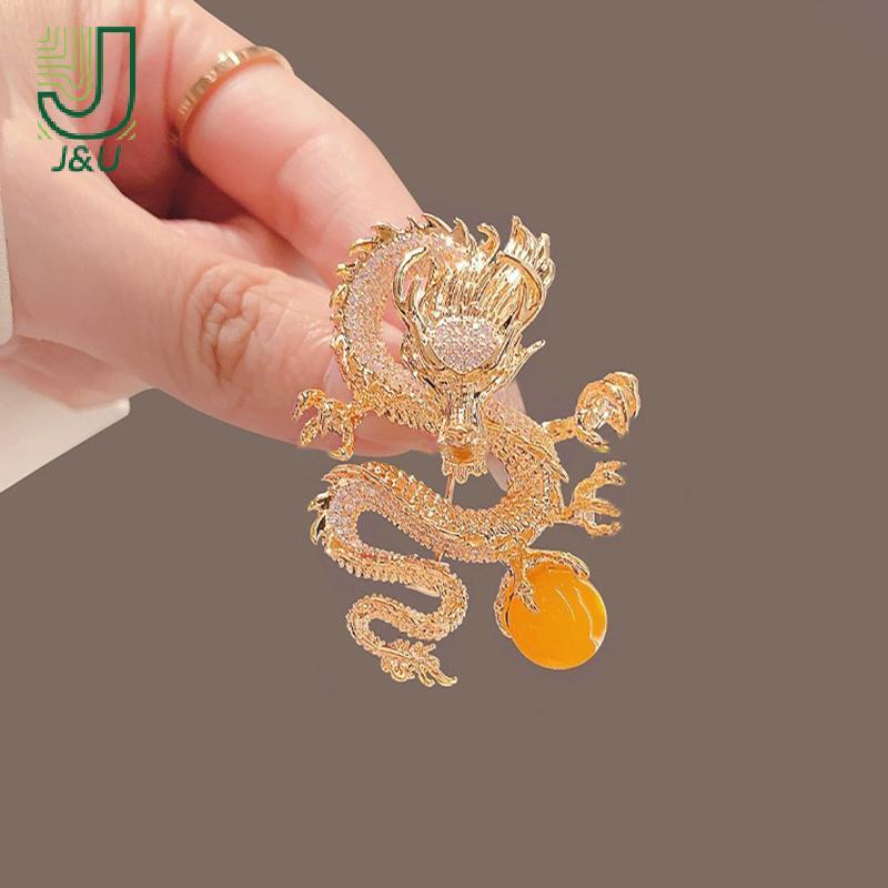 [J & U-T] Trâm cài áo kim cương phong cách Trung Quốc rồng bay, trang sức thời trang dành cho nữ trong các bữa tiệc