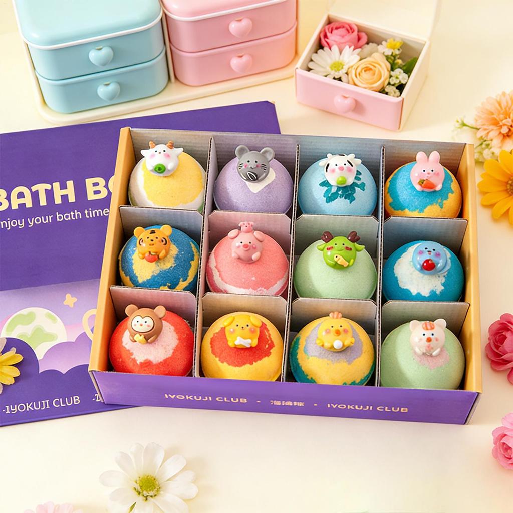 Bom tắm kèm đồ chơi 12 quả bóng muối làm sạch nước hoa cho trẻ em bất ngờ bên trong tạo bọt bong bóng cửa hàng tắmidaevn