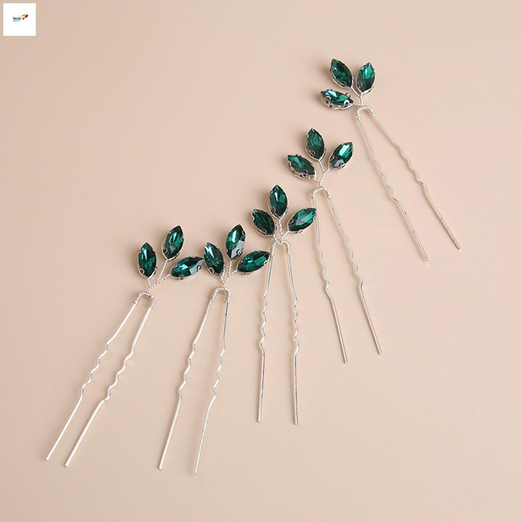 Kẹp tóc handmade hình chữ u màu xanh kim cương giả dành cho cô dâu và phù dâu