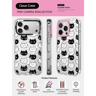 CASECASE X Vỏ Điện Thoại Mèo Đen Trắng HỒNG CAMERA RING PHIÊN BẢN Tác Động Vỏ Hút Từ Tính Trong Suốt Cho IPhone 17 / 16 / 15 / 14 / 13 Pro Max Air Có Bao Bì Cao Cấp