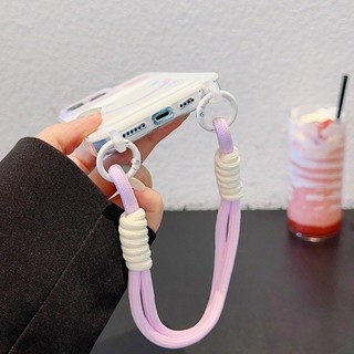 Ốp lưng iPhone 17 16 15 14 13 12 11 Pro Max X XR Max 7 8 Plus Màu tím Smiley Lanyard trường hợp điện thoại