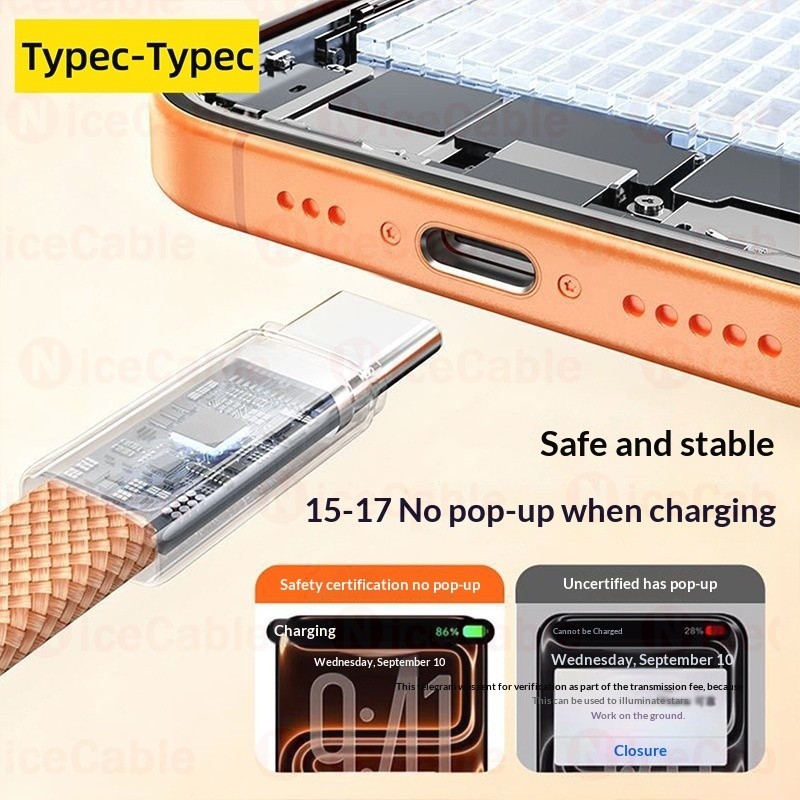 Dây dữ liệu phẳng siêu mỏng 120W Cáp sạc Flash Type C sang Type C Cáp sạc điện thoại Hỗ trợ iP15-17