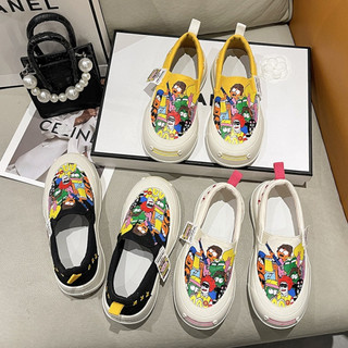 Plus Size Graffiti Giày Vải Nữ 2025 Mới Đầu Tròn Muffin Đáy Slipon