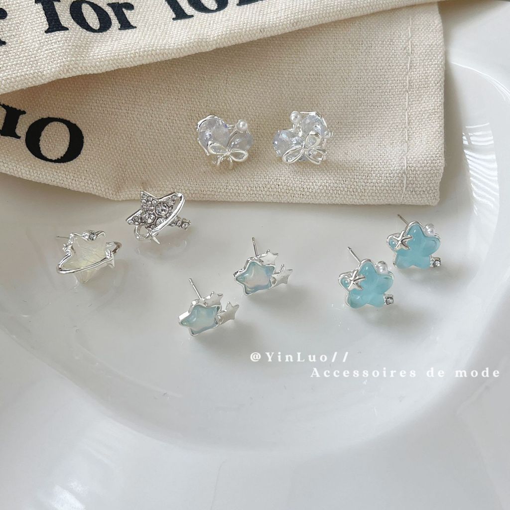 Bông tai kim băng trong suốt ngôi sao mặt trăng bướm, phù hợp mùa hè với vẻ đẹp cổ tích ngọt ngào