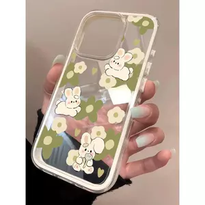 Gỗ hoa đá con thỏ thích hợp cho vỏ điện thoại 16 iPhone17 Air ba trong một 14/13/11 Pro