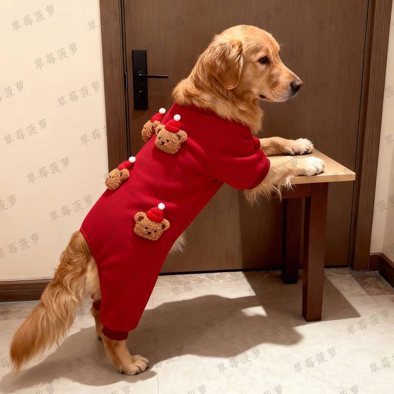 【Ready Stock】 Dog Clothes Autumn and Winter New Year Red Three-Dimensional Bear Four-Legged Pet Clothing Large Dog Golden Retriever Samoyed Super Expensive Labrador c8w4