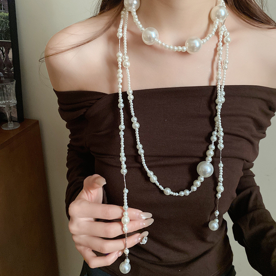 Vòng cổ tua rua ngọc trai nhiều lớp kiểu Pháp, đính cườm đẹp mắt, phụ kiện sang trọng cho nữ