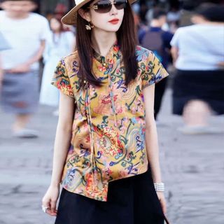 Áo sơ mi nữ phong cách Trung Hoa, thiết kế nút thời trang cho mùa hè