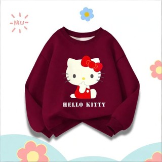 Áo nỉ cổ tròn mỏng nhẹ, dễ thương, thoải mái, in một mặt hình Hello Kitty của Sanrio dành cho bé gái.