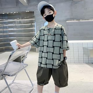 Áo thun tay ngắn cho bé trai – Cotton mỏng in họa tiết ô vuông, form rộng phong cách street mùa hè