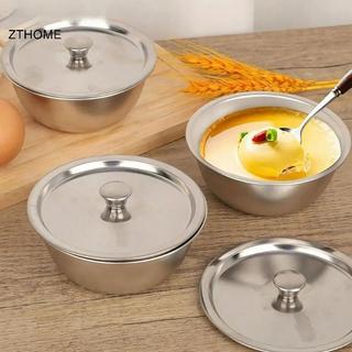 ZTHOME 304 Bát trứng hấp bằng thép không gỉ có nắp đậy Bộ đồ ăn nhà bếp Salad trái cây Món tráng miệng Bát súp Hộp đựng thực phẩm Mì gạo Bát HOT
