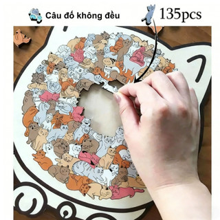 【BabyJoy】Bộ ghép hình mèo 135 mảnh bằng gỗ,Trang trí nhà cửa,Đồ trang trí hình mèo,Quà sinh nhật sáng tạo