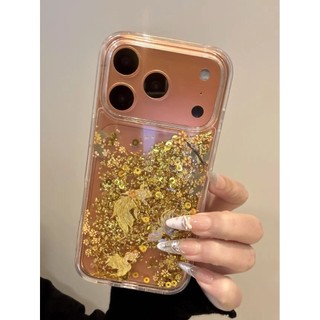 Quicksand Slidable Gold Sequin Get Rich Tree Goldfish Vỏ Điện Thoại Trong Suốt Cho iPhone 17Promax 17Pro 12 13 14 15 16 Pro Max Chống Sốc Nam Nữ Vỏ Di Động