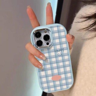 Khay lưng kim loại khay màu xanh dương nụ cười, phù hợp với điện thoại iPhone 17/16 Plus/15 Pro Max