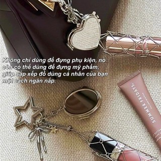 【BabyJoy】Túi đựng son môi lưới kim loại có móc khóa,thiết kế di động,Móc khóa có gương,phụ kiện túi xách