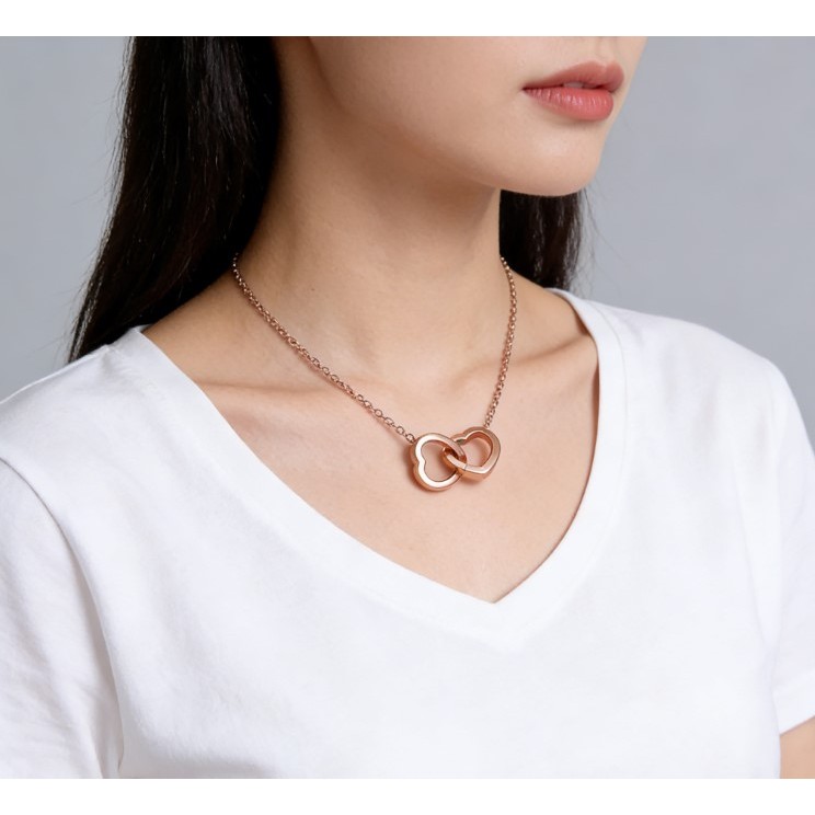 Mặt dây chuyền khóa đôi thép titan hình trái tim, phong cách Hàn Quốc, kèm vòng cổ đa năng dành cho nữ