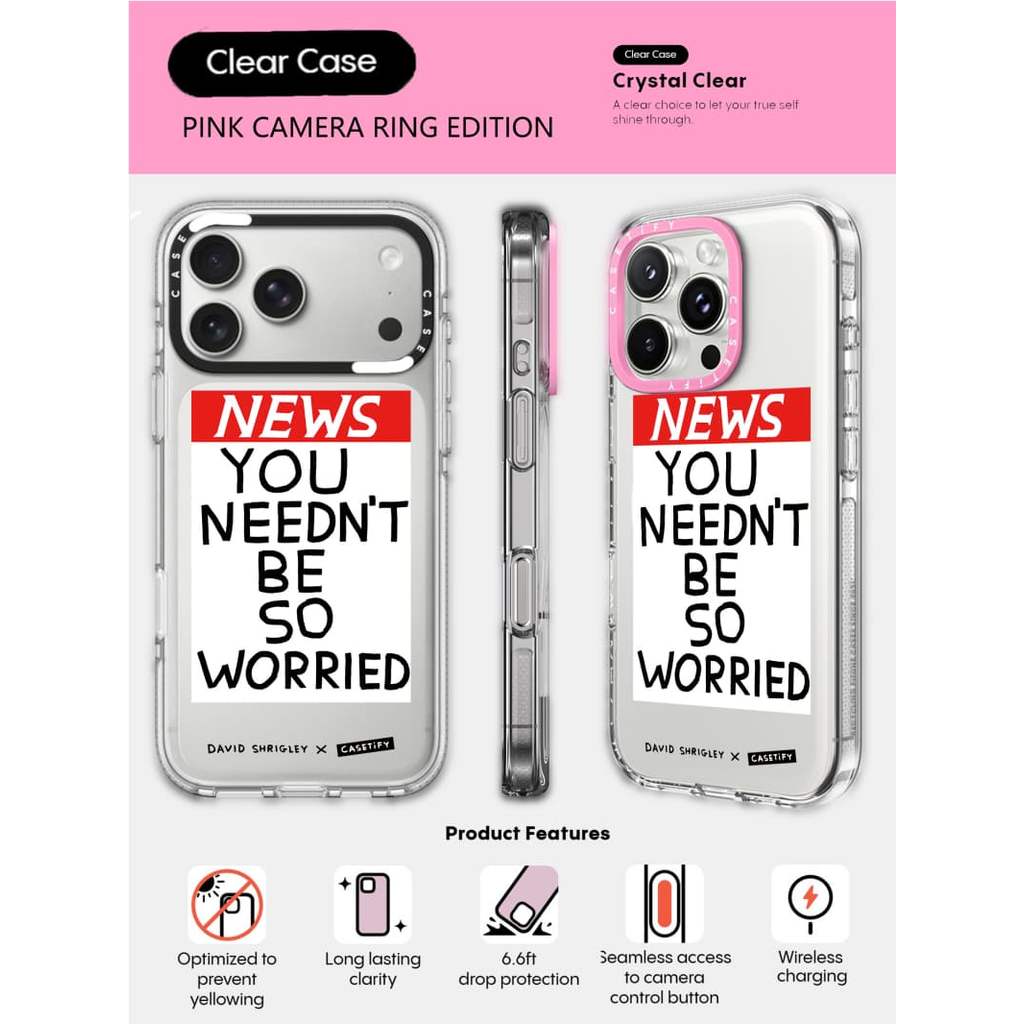 CASECASE X Tin tức Bạn không cần lo lắng Ốp điện thoại PINK CAMERA RING EDITION Tác động Vỏ hút từ tính trong suốt cho IPhone 17 / 16 / 15 / 14 / 13 Pro Max Air với bao bì cao cấp