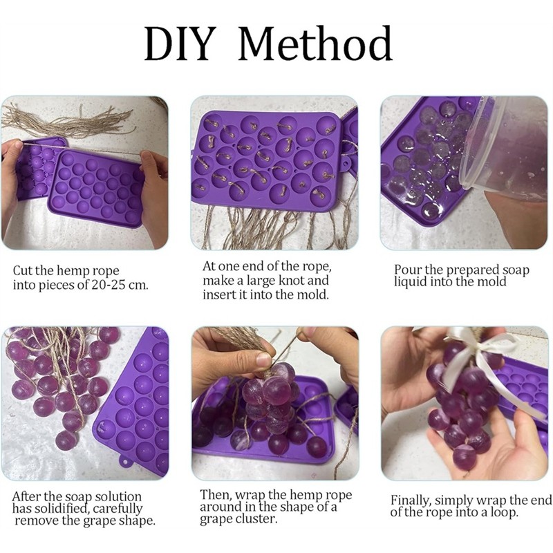 Bộ dụng cụ làm xà phòng thủ công bằng silicon DIY bao gồm khuôn xà phòng nho- Quà tặng thiết kế tinh tế (Không bao gồm xà phòng)