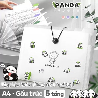 Túi đựng tài liệu A4 chất liệu PP 8/12, kiểu dáng nhiều ngăn tiện lợi, kèm sticker gấu trúc dễ thương cho mọi người
