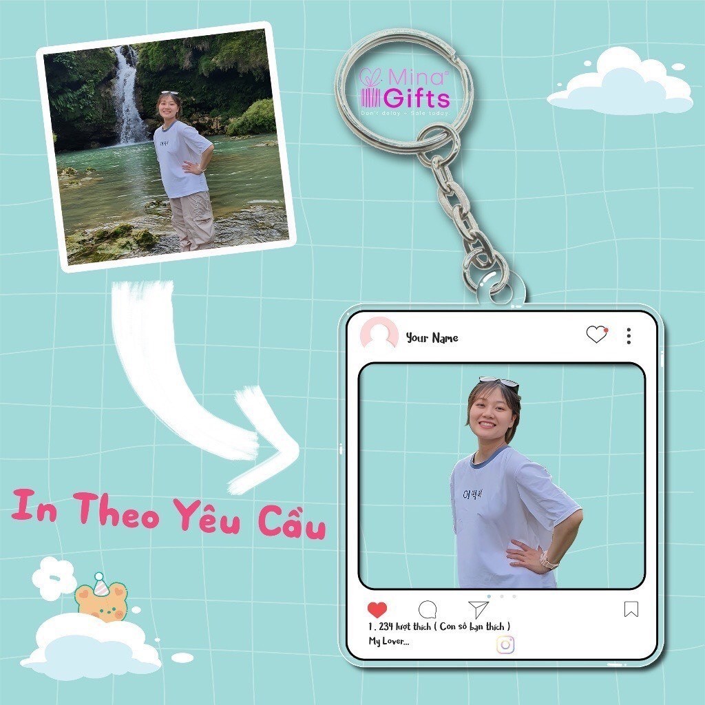 [ Siêu Rẻ ] Móc khoá cắt viền in theo ảnh in theo yêu cầu chất liệu acrylic viền trong suốt dễ thương làm quà tặng