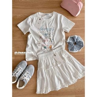 Áo thun nữ cổ tròn 100% cotton, in hình hoạt hình