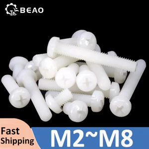 Nylon Phillips Pan Head Vít M2 M2.5 M3 M4 M5 M6 M8 Trắng Nylon Nhựa Tròn Vít Bu Lông