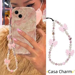 Vỏ điện thoại họa tiết nơ ren cho RENO 15 15F 14 PRO 14F 13F 12F 11F 12 11F 12 11 Pro OPPO A6 A5 PRO A40 A3X A6X Vỏ có dây chuyền ngọc trai bên sóng mềm